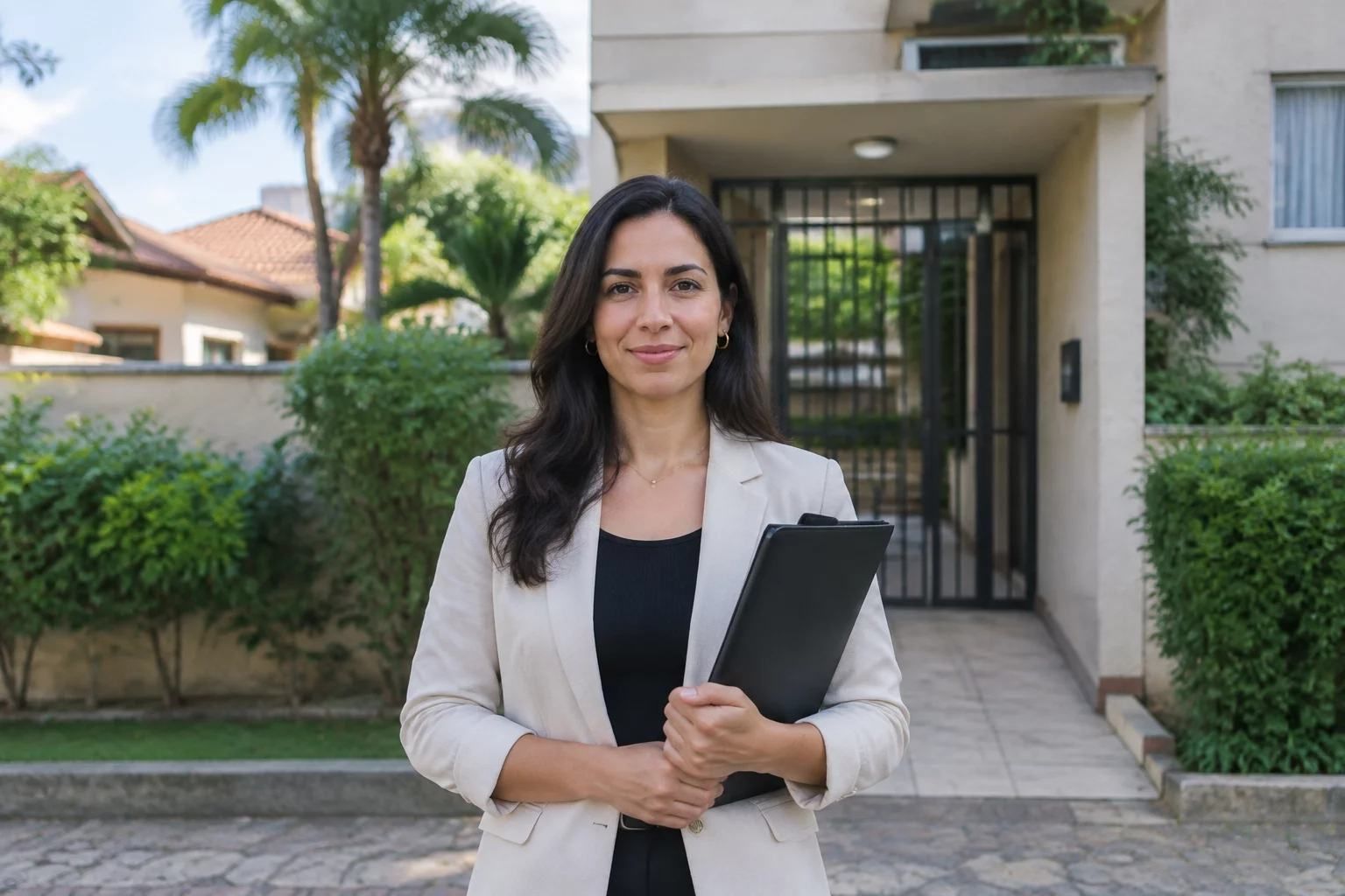 Corretor analisa a planta de uma casa na mesa